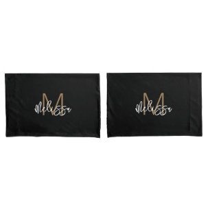 Modern Girly Black Gold Monogram Initial Name Chic Pillow Case