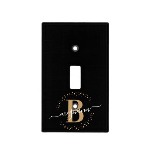 Modern Girly Black Gold Name Script Monogrammed  Light Switch Cover