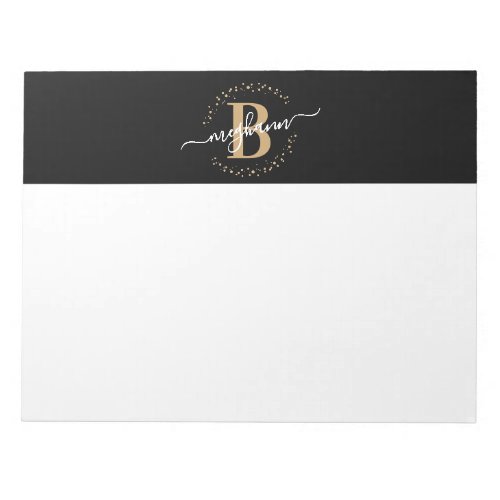 Modern Girly Black Gold Name Script Monogrammed  Notepad