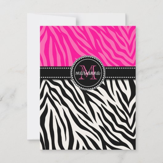 Modern Girly Black Pink Zebra Print Personalized (Front)