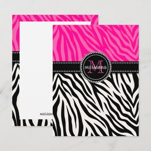 Modern Girly Black Pink Zebra Print Personalized (Front/Back)