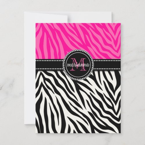 Modern Girly Black Pink Zebra Print Personalized Custom Announcements