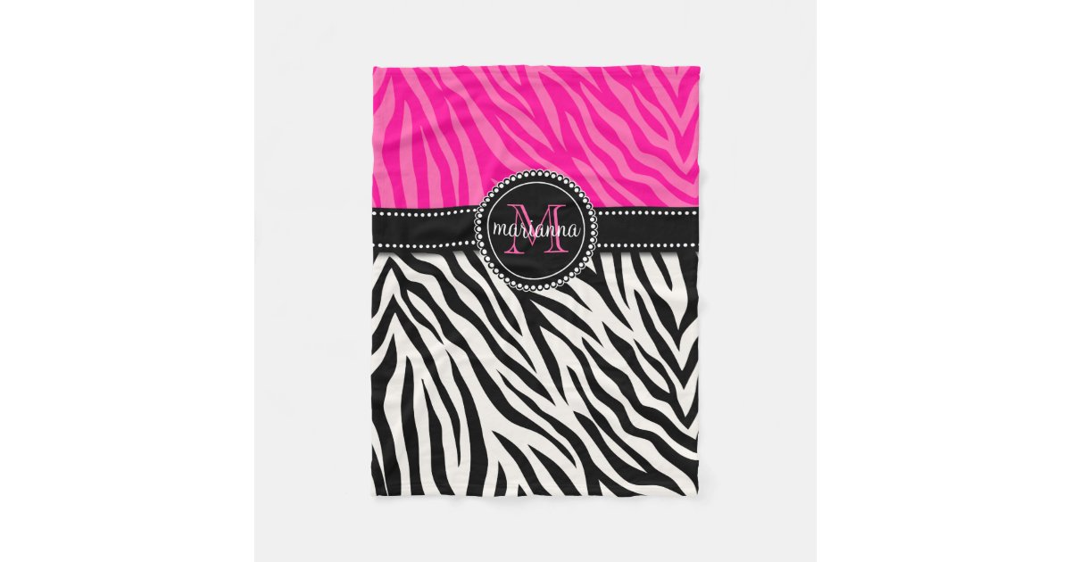 Modern Girly Black Pink Zebra Print Personalized Fleece Blanket Zazzle
