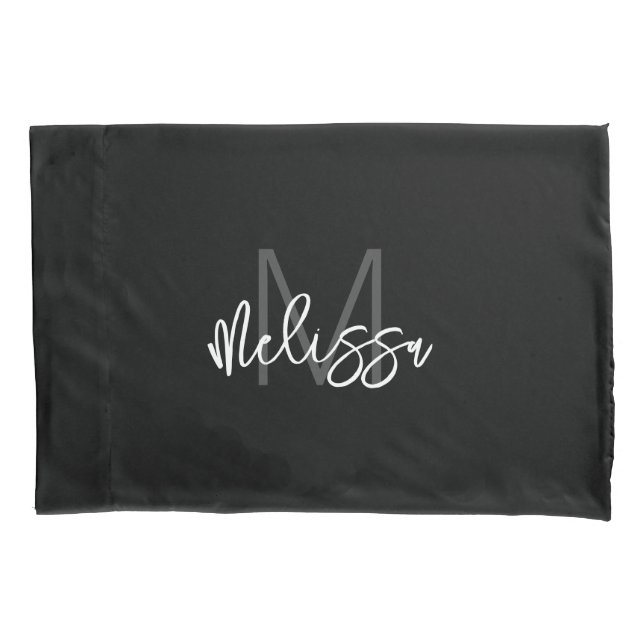 Modern Girly Black White Monogram Initial Name Pillow Case (Front)