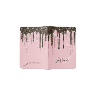 Modern Girly Bling Glitter Monogrammed Name Passport Holder