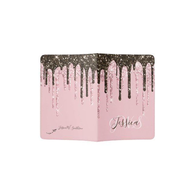 Modern Girly Bling Glitter Monogrammed Name Passport Holder (Opened)