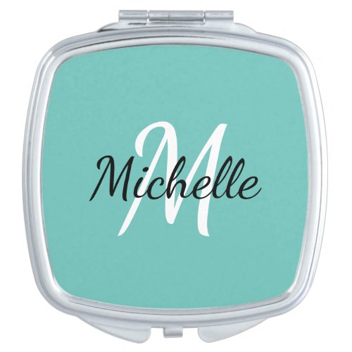 Modern Girly Blue Monogram Initial  Name Compact Mirror