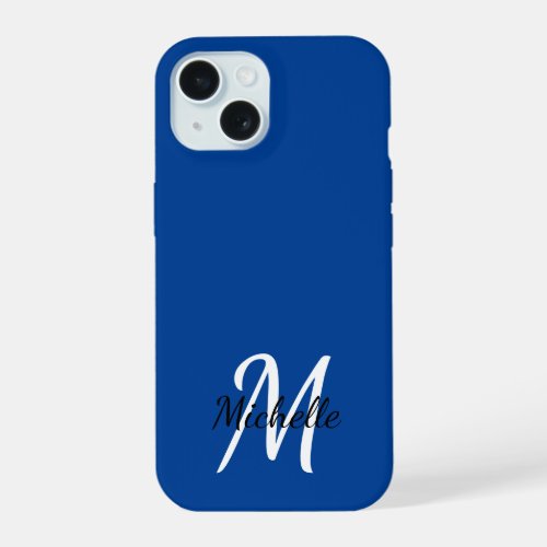 Modern Girly Blue Monogram Name  Initial iPhone 15 Case