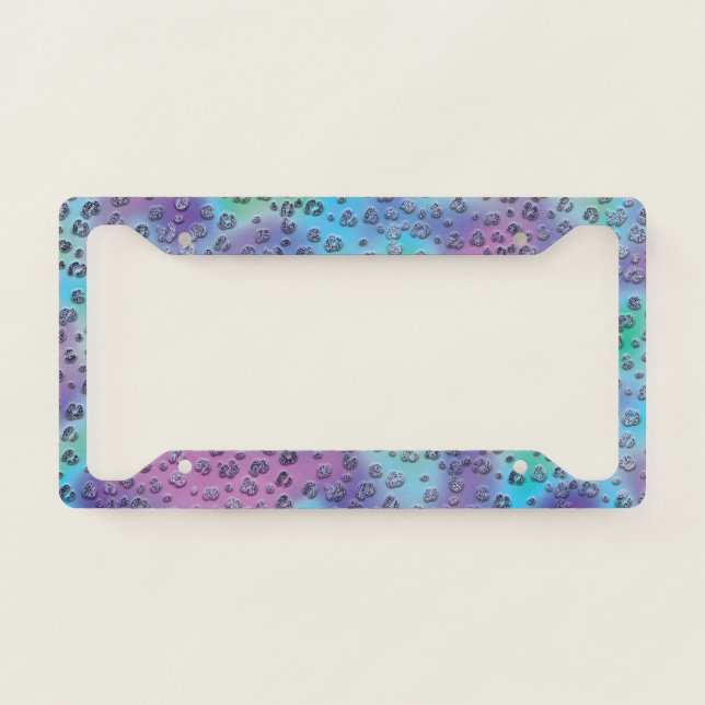 Modern Girly Blueberry Glitter Leopard  License Plate Frame (Front)