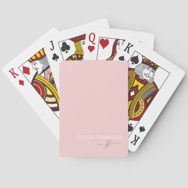 Modern Girly Blush Pink Elegant Monogram Name Poker Cards (Back)