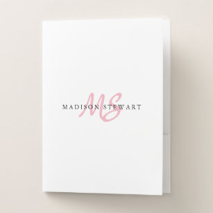 Modern Girly Blush Pink Monogram Script Typography Pocket Folder