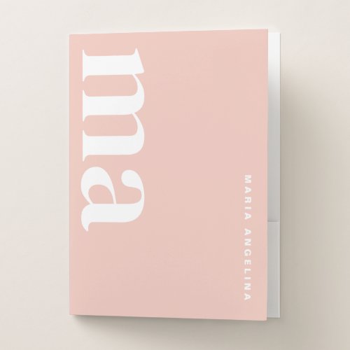 Modern Girly Blush Pink Pastel Monogram Name Pocket Folder