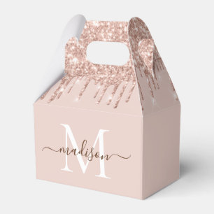 Modern Girly Blush Pink Rose Gold Glitter Monogram Favor Boxes