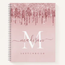 Modern Girly Blush Pink Rose Gold Glitter Monogram