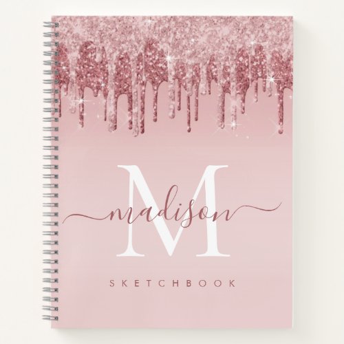 Modern Girly Blush Pink Rose Gold Glitter Monogram Notebook