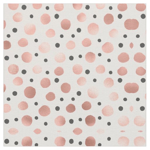 Modern Girly Blush Rose Gold Black Polka Dots Fabric