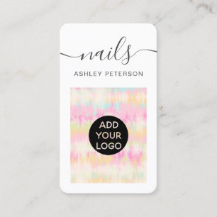 Modern girly boho pastel tie dye nails script business card