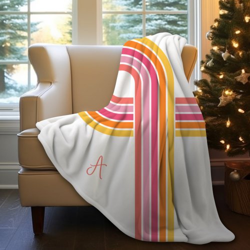 Modern Girly Bright Colors Curved Stripes Pattern Sherpa Blanket
