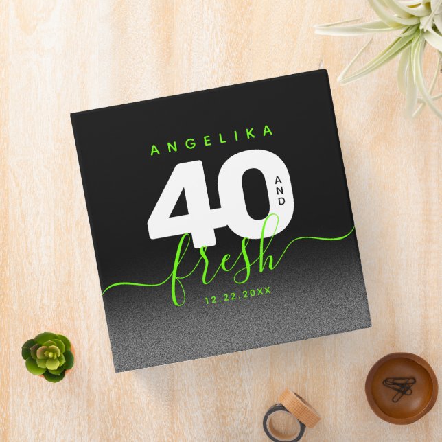 Modern Girly Bright Green 40 and Fresh 3 Ring Binder (In Situ)