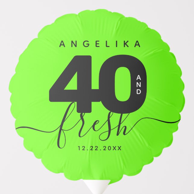 Modern Girly Bright Green 40 and Fresh Balloon (Front)