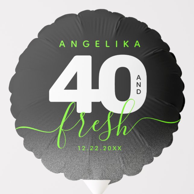 Modern Girly Bright Green 40 and Fresh Balloon (Front)