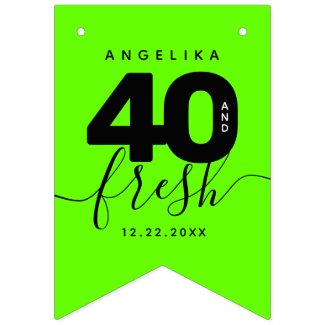 Modern Girly Bright Green 40 and Fresh Bunting Flags