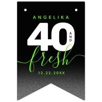 Modern Girly Bright Green 40 and Fresh Bunting Flags