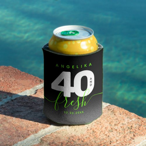 Modern Girly Bright Green 40 and Fresh Can Cooler