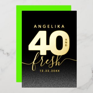 Modern Girly Bright Green 40 and Fresh Foil Invitation