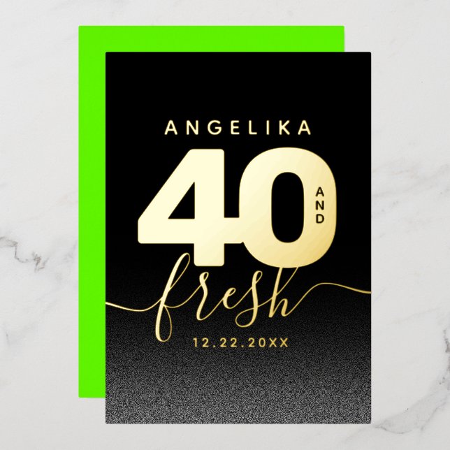 Modern Girly Bright Green 40 and Fresh Foil Invitation (Front/Back)