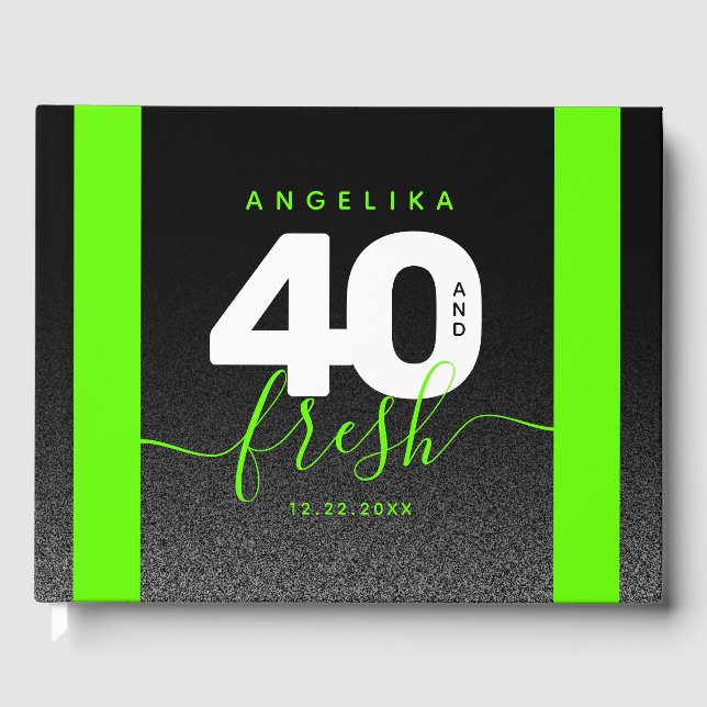 Modern Girly Bright Green 40 and Fresh Guest Book (Front)