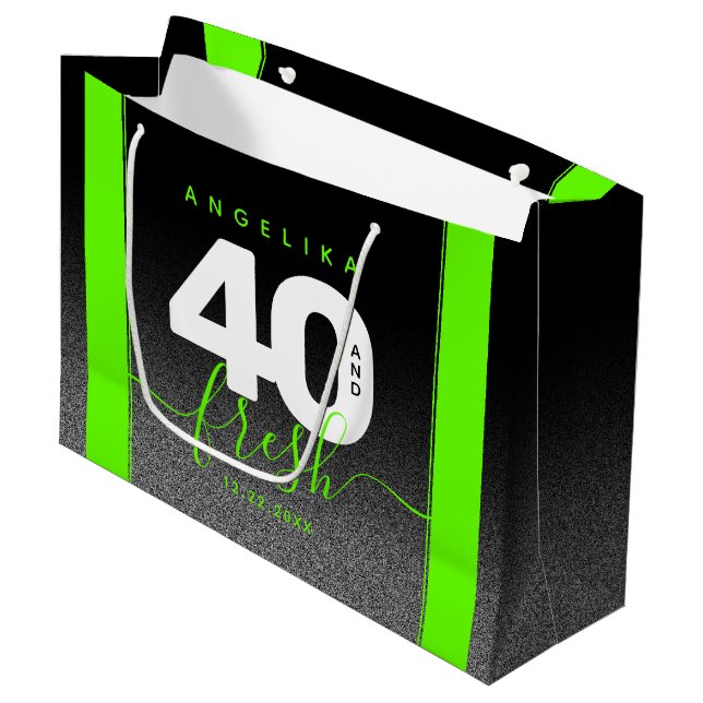 Modern Girly Bright Green 40 and Fresh Large Gift Bag (Front Angled)