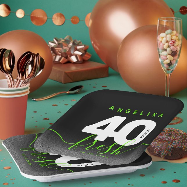 Modern Girly Bright Green 40 and Fresh Paper Plates (Multi)