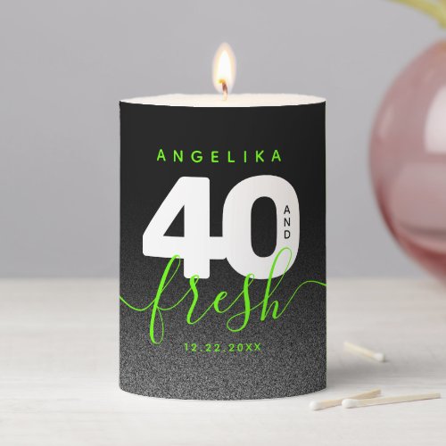 Modern Girly Bright Green 40 and Fresh Pillar Candle