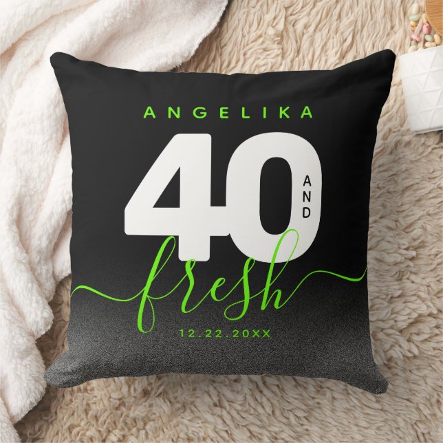 Modern Girly Bright Green 40 and Fresh Throw Pillow (Blanket)