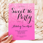 Modern girly bright pink glitter ombre Sweet 16 Invitation<br><div class="desc">A modern,  pretty bright pink glitter shower ombre with neon pink color block Sweet 16 birthday party invitation . Perfect for a princess Sweet sixteen.</div>