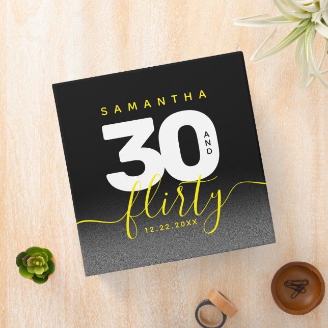 Modern Girly Bright Yellow 30 and Flirty 3 Ring Binder (In Situ)