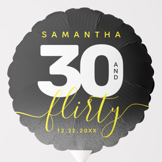 Modern Girly Bright Yellow 30 and Flirty Balloon (Front)