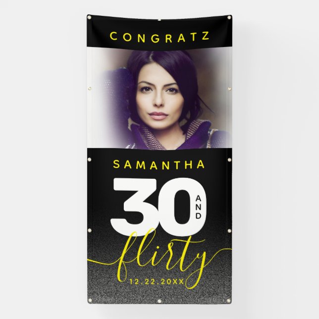 Modern Girly Bright Yellow 30 and Flirty Banner (Vertical)