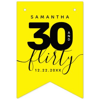 Modern Girly Bright Yellow 30 and Flirty Bunting Flags