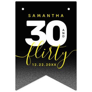Modern Girly Bright Yellow 30 and Flirty Bunting Flags