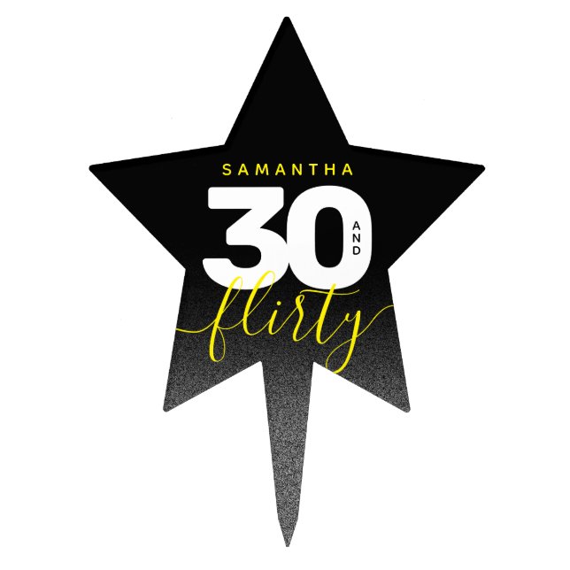 Modern Girly Bright Yellow 30 and Flirty Cake Topper (Front)