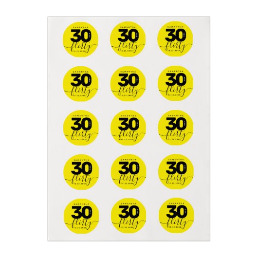 Modern Girly Bright Yellow 30 and Flirty Edible Frosting Rounds (Sheet)