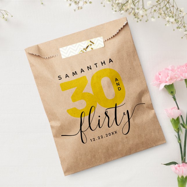 Modern Girly Bright Yellow 30 and Flirty Favor Bag (Sealed)