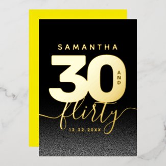 Modern Girly Bright Yellow 30 and Flirty Foil Invitation