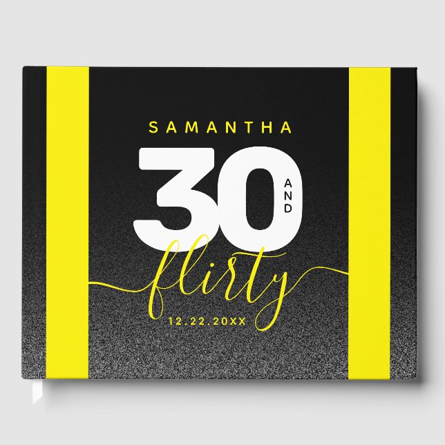 Modern Girly Bright Yellow 30 and Flirty Guest Book (Front)
