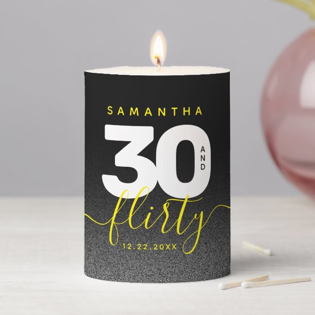 Modern Girly Bright Yellow 30 and Flirty Pillar Candle (In Situ)