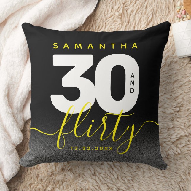 Modern Girly Bright Yellow 30 and Flirty Throw Pillow (Blanket)