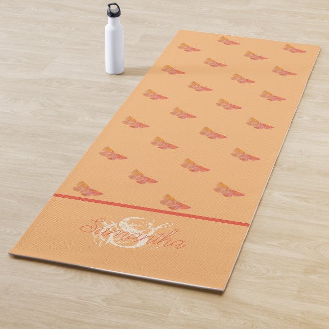 Modern Girly Butterfly Pattern Monogram Template Yoga Mat (In Situ)