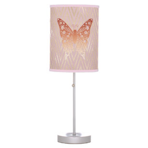 Modern Girly Butterfly Sparkle Rose Gold Table Lamp